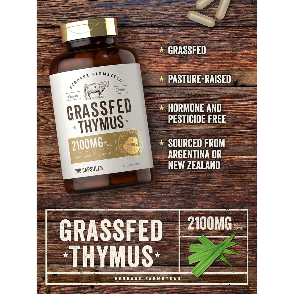 Carlyle Grass Fed Beef Thymus | 2100Mg | 200 Capsules | Bovine Supplement | Pasture Raised, Non-Gmo, Gluten Free | by Herbage Farmstead