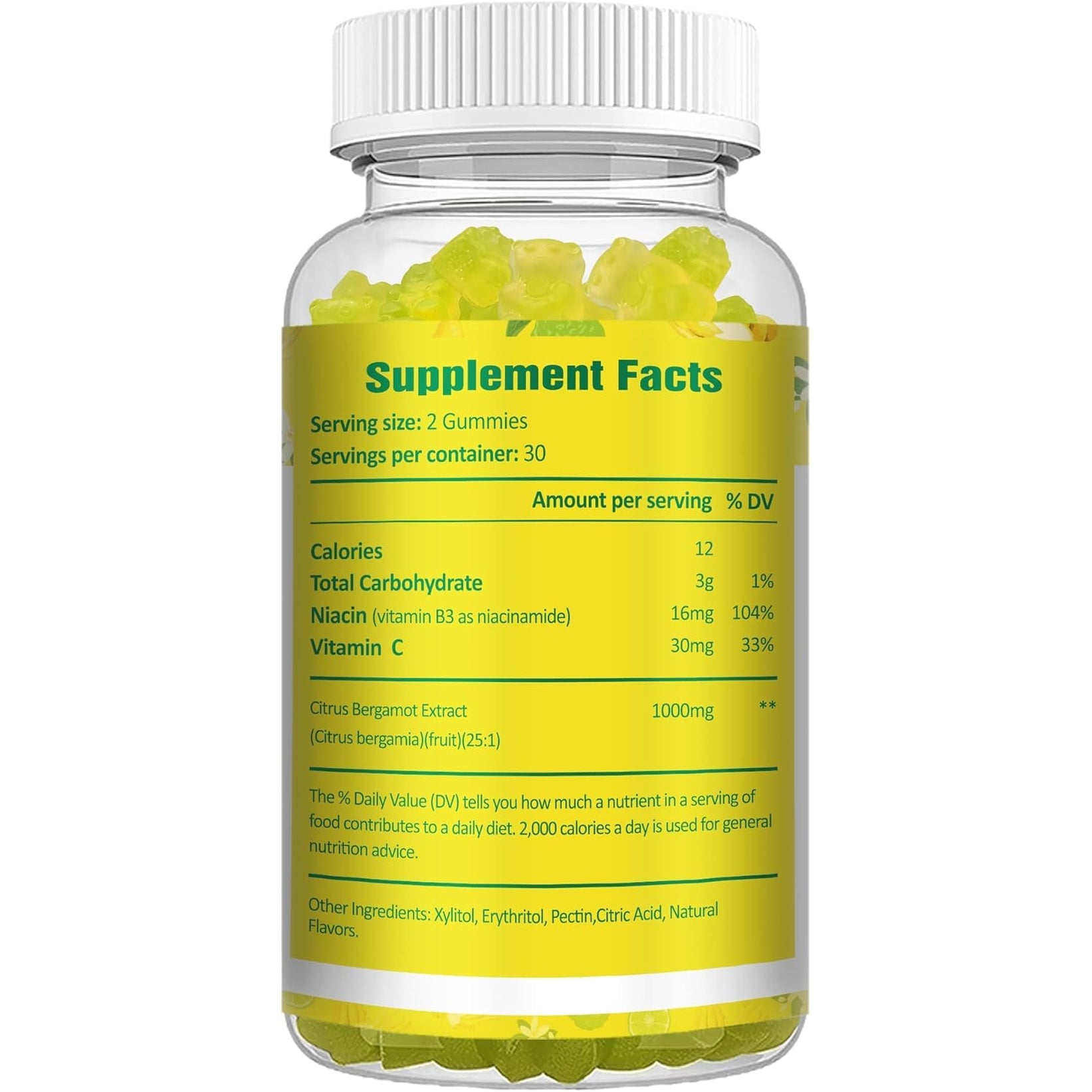 Sugar Free Citrus Bergamot Gummies - All Natural Supplements 25:1 Extract from Italian Bergamot Supplement for Healthy Anti-Aging Sugar-Free Vegan
