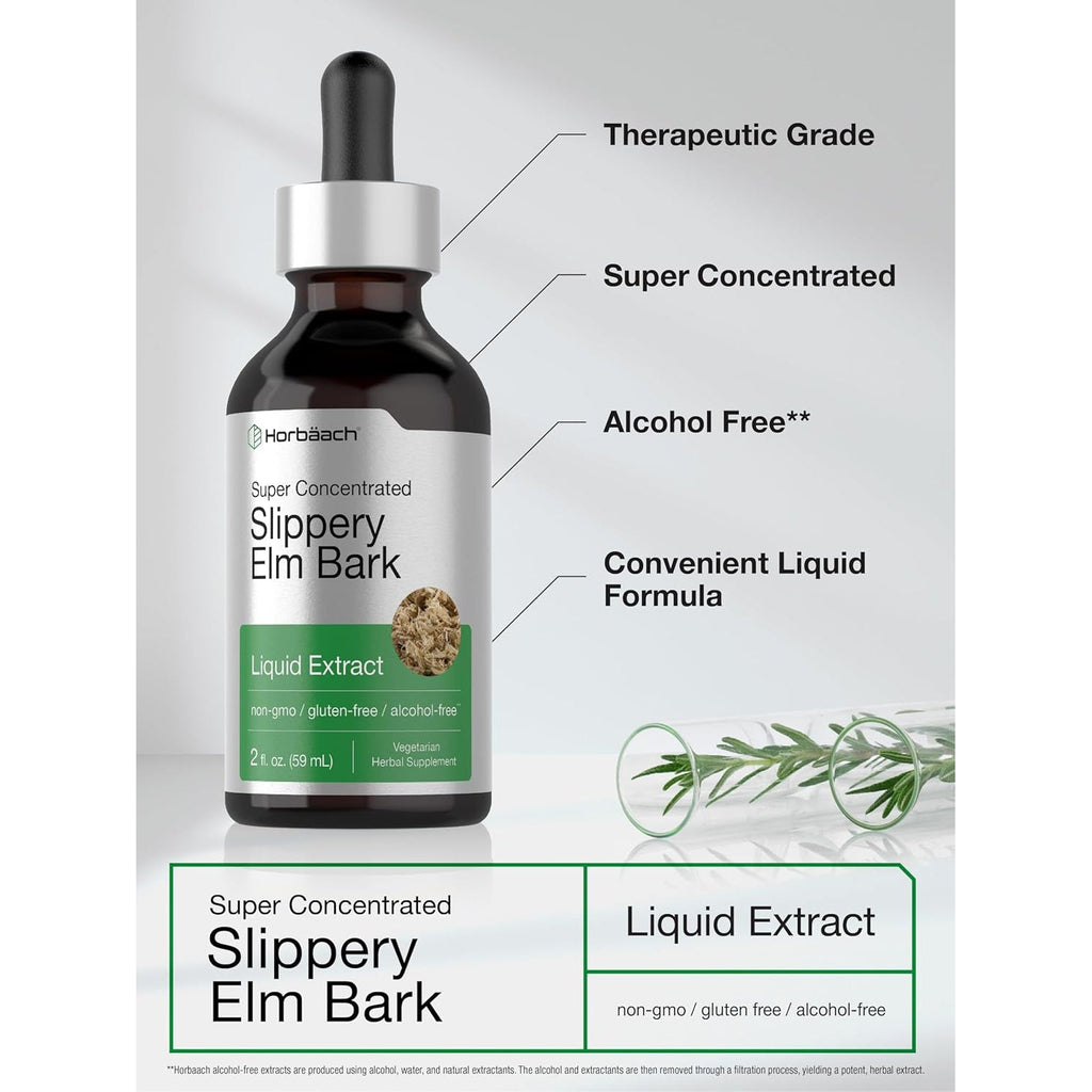 Horbäach Slippery Elm Liquid Drops | 2 Fl Oz | Bark Extract Tincture | Vegetarian | Alcohol Free | Non-Gmo, Gluten Free Supplement