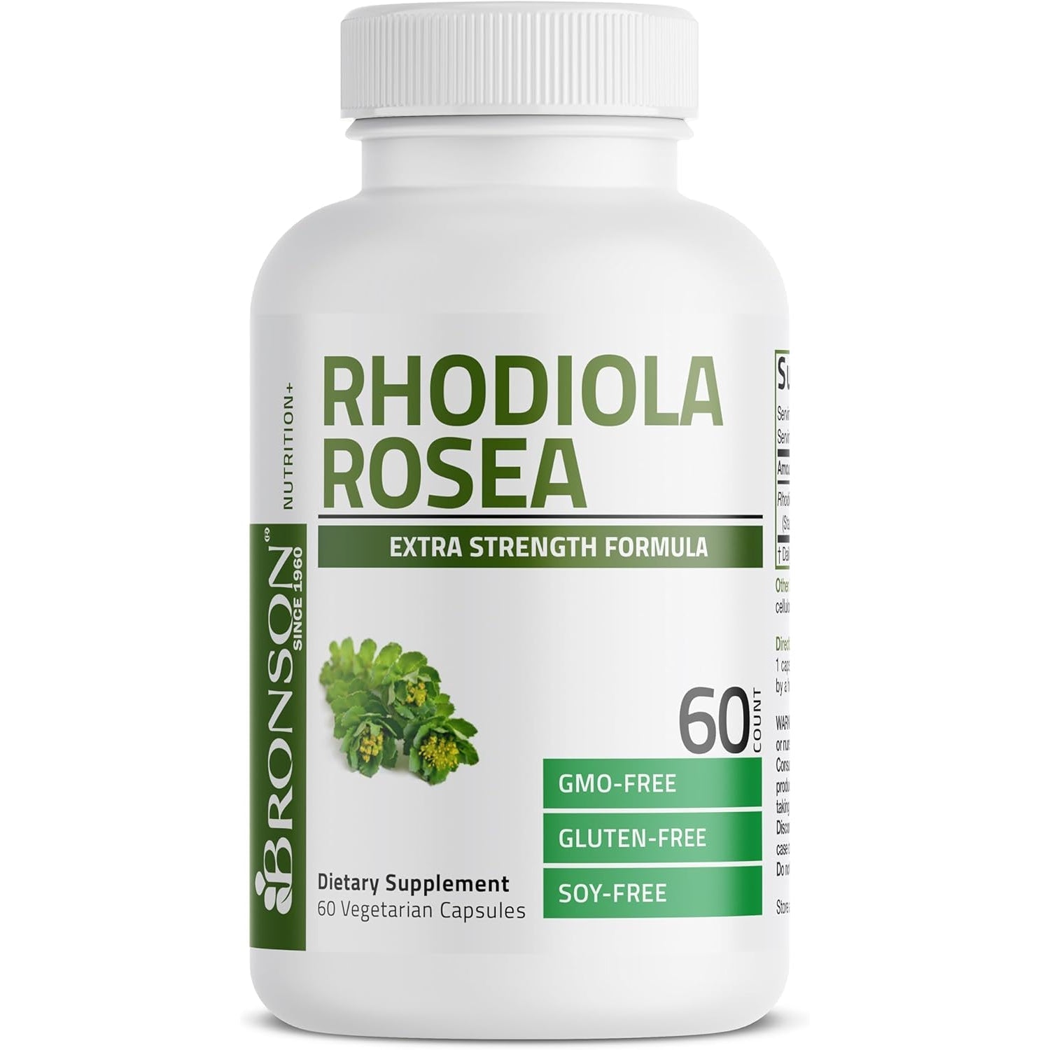 Bronson Rhodiola Rosea Vegetarian Capsules - Adaptogenic Herb - Brain, Stress & Mood Support - Non-Gmo, 60 Count