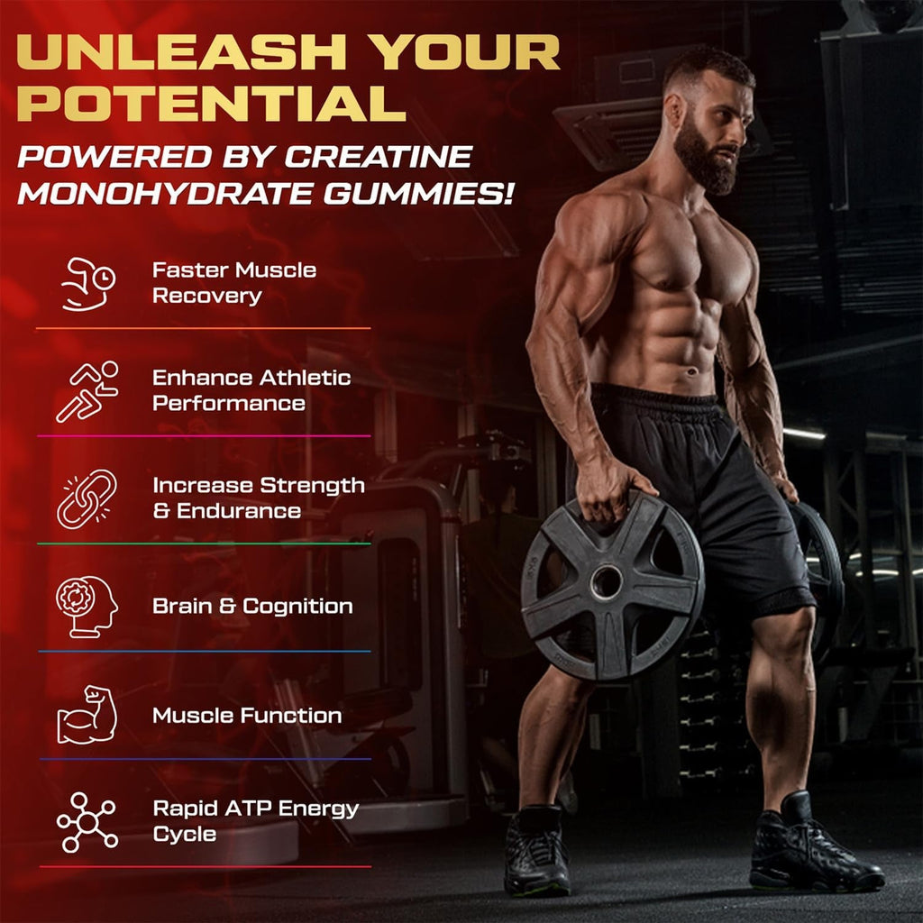 Creatine Monohydrate Gummies for Men & Women, Sugar Free, Mixed Flavored with L-Taurine, BCAA 2:1, B12 B6 for Boost Strength, Focus & Endurance, Vegan, Non-Gmo, 120Pcs