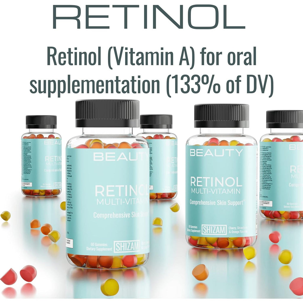 SHIZAM Retinol Vitamin a Gummies, Gummy Vitamins for Clear Complexion & Glowing Skin: Anti-Aging Multi-Vitamin for Women: Collagen Booster: Pill/Pills Capsule/Capsules Supplement/Supplements Alt