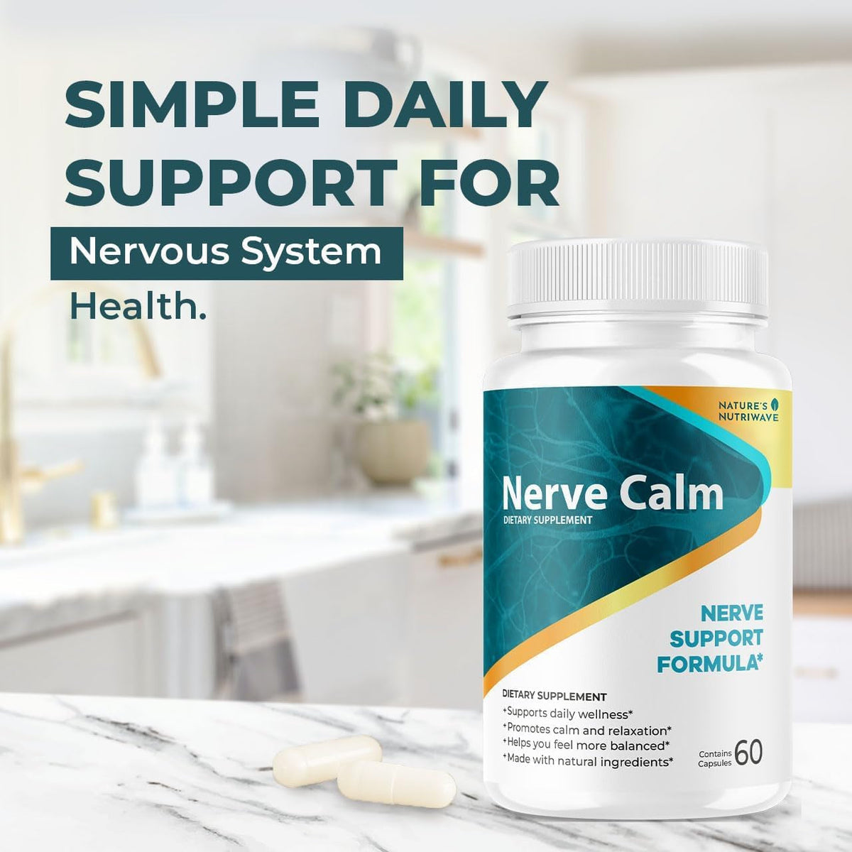 Nervecalm – Natural Calm Supplement | Herbal Blend with Passion Flower, Prickly Pear & California Poppy | Vegan Capsules, Non-Gmo, 1 Month Supply | Made in USA