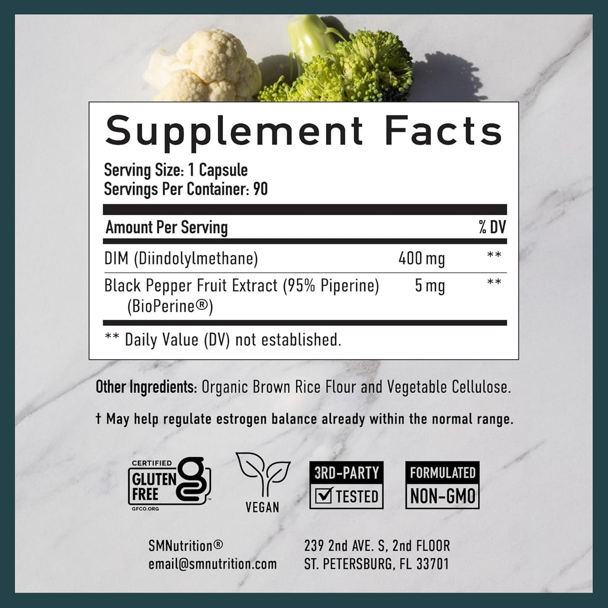 DIM Supplement 400MG Extra Strength | Hormone Balance for Men and Women | Menopause, Acne, Hot Flashes Relief, Prostate & Antioxidant Support | Third-Party Tested, Soy-Free, Gluten-Free | 90 Ct.