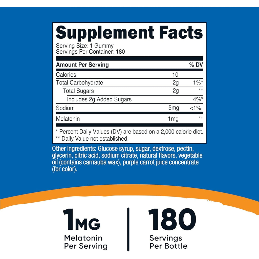 Nutricost Melatonin 1Mg, 180 Gummies, Strawberry Flavored - Gluten Free, Non-Gmo, No Corn Syrup