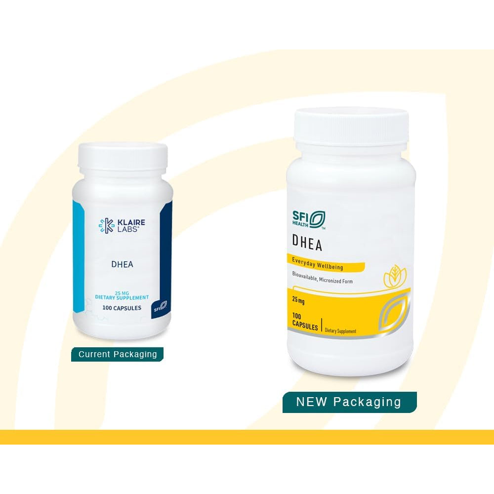 Klaire Labs SFI Health DHEA 25Mg - Dehydroepiandrosterone Derived from Wild Yam - Micronized for Superior Absorption - Soy-Free, Hypoallergenic Supplement for Men & Women (100 Capsules)