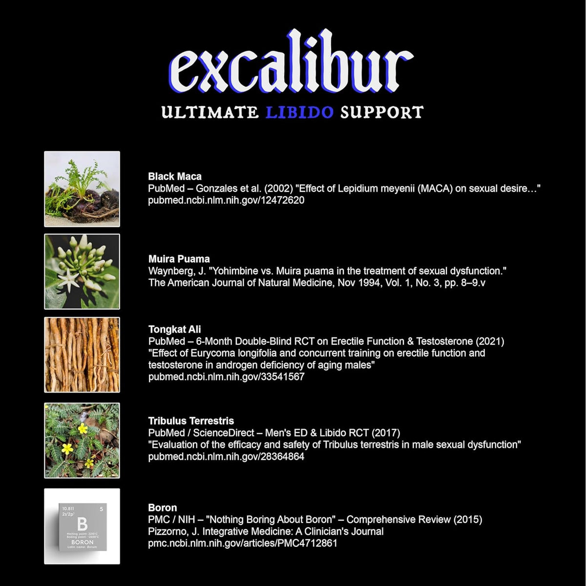 Excalibur - Libido Booster | Testosterone, Hormone & Libido Support for Men | Black Maca, Muira Puama, Tribulus Terrestris, Tongkat Ali, & Boron | One Month Supply, Boost Drive, Desire, and Blood Flow