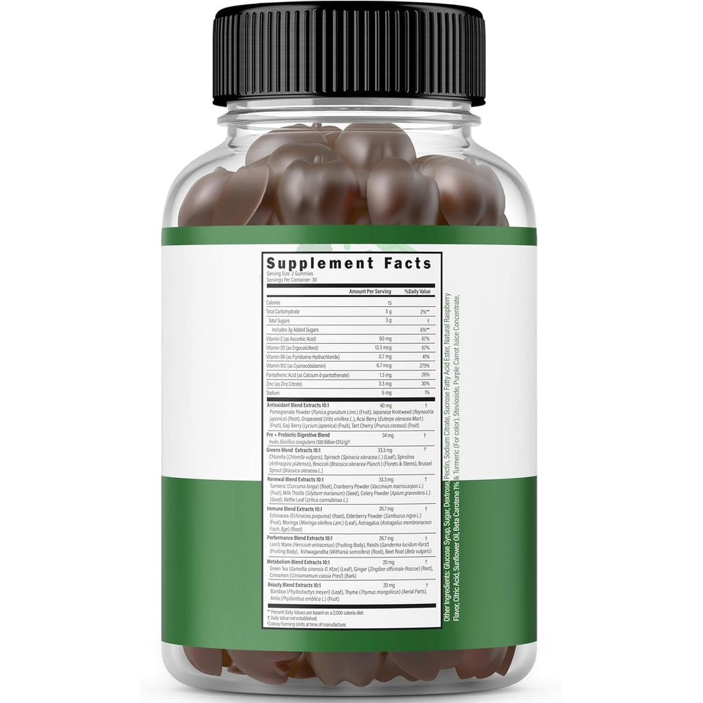 Supergreens Gummies (60 Count) Daily Greens Gummies- Greens Supplements with Raspberry Flavor- Superfood for Immunity Support for Adults - Third Party Tested, Vegan Safe & Made in USA