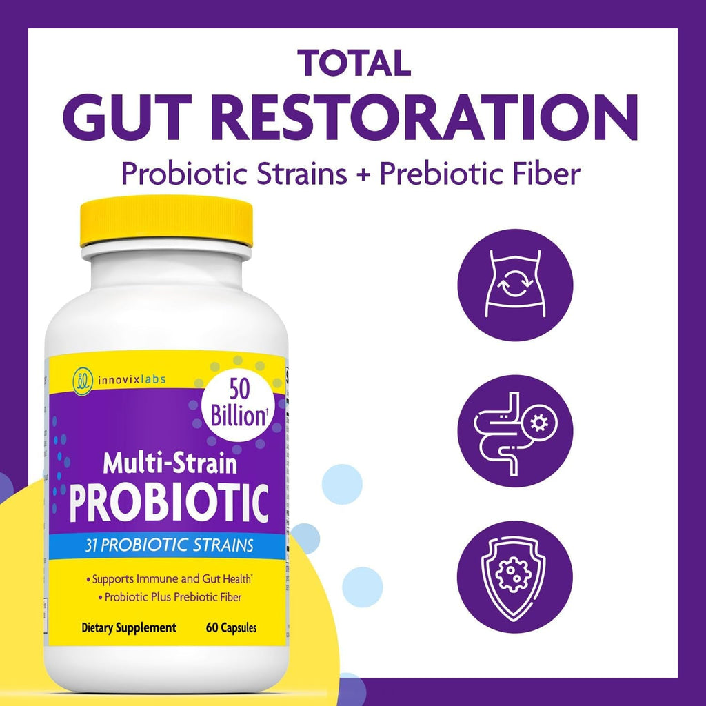 Innovixlabs Multi Strain Probiotics for Women & Men - Probiotic Supplement - 50 Billion CFU - Gut Health, Immune Support, Digestion, Lactobacillus Acidophilus, Prebiotics and Probiotics, 60 Capsules