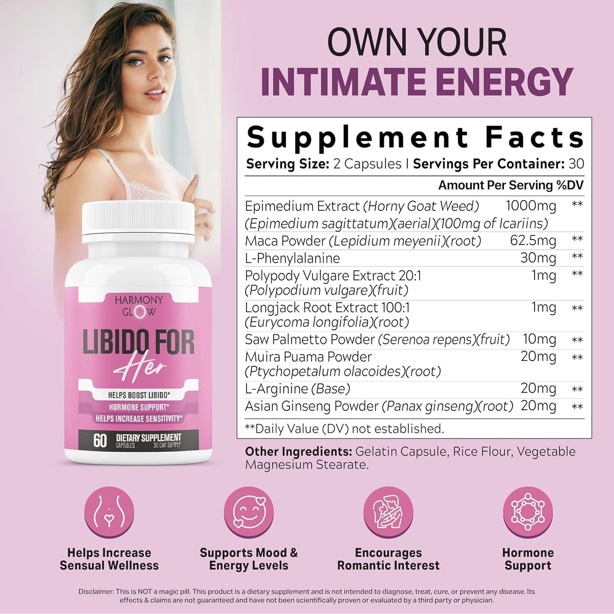 Libido for HER - Libido Booster for Women to Boost Desire, Intimacy, Lust - 3Rd Party Tested Supplement to Support Women'S Health, Energy Assist | 3Rd Party Tested Supplement - 60 Capsules