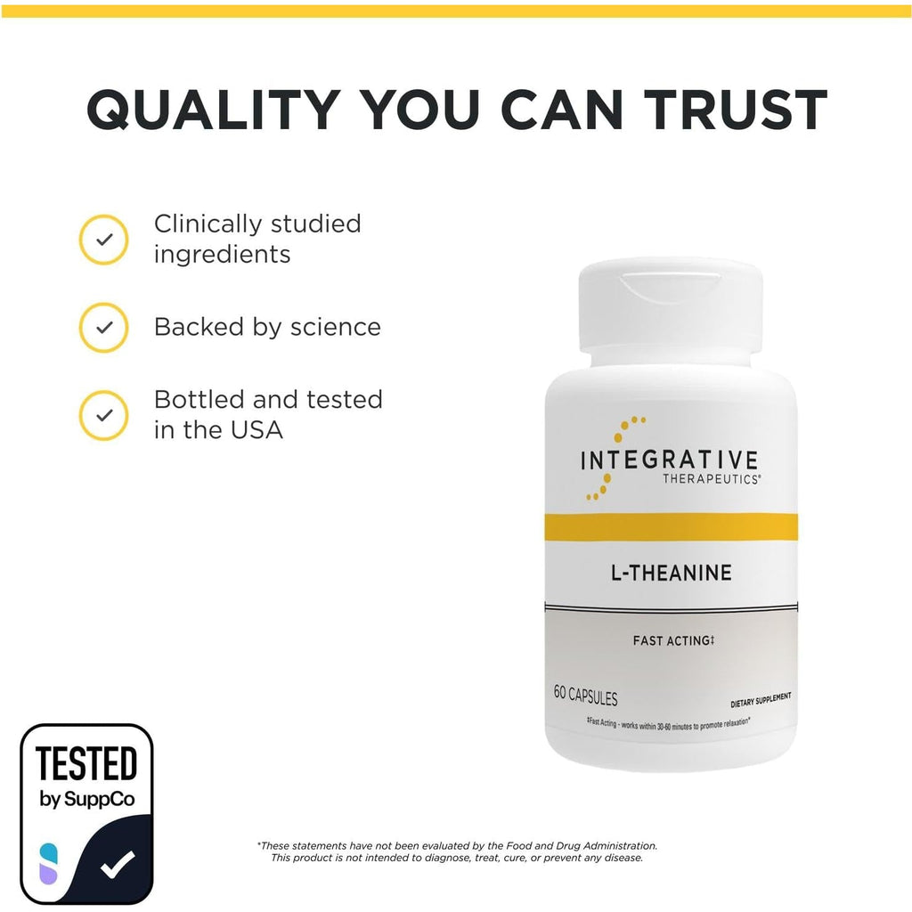 Integrative Therapeutics L-Theanine - Amino Acid Supplement for Stress & Relaxation Support* - Vegan, Gluten-Free & Dairy-Free - Third-Party Tested - 60 Capsules (30 Servings)