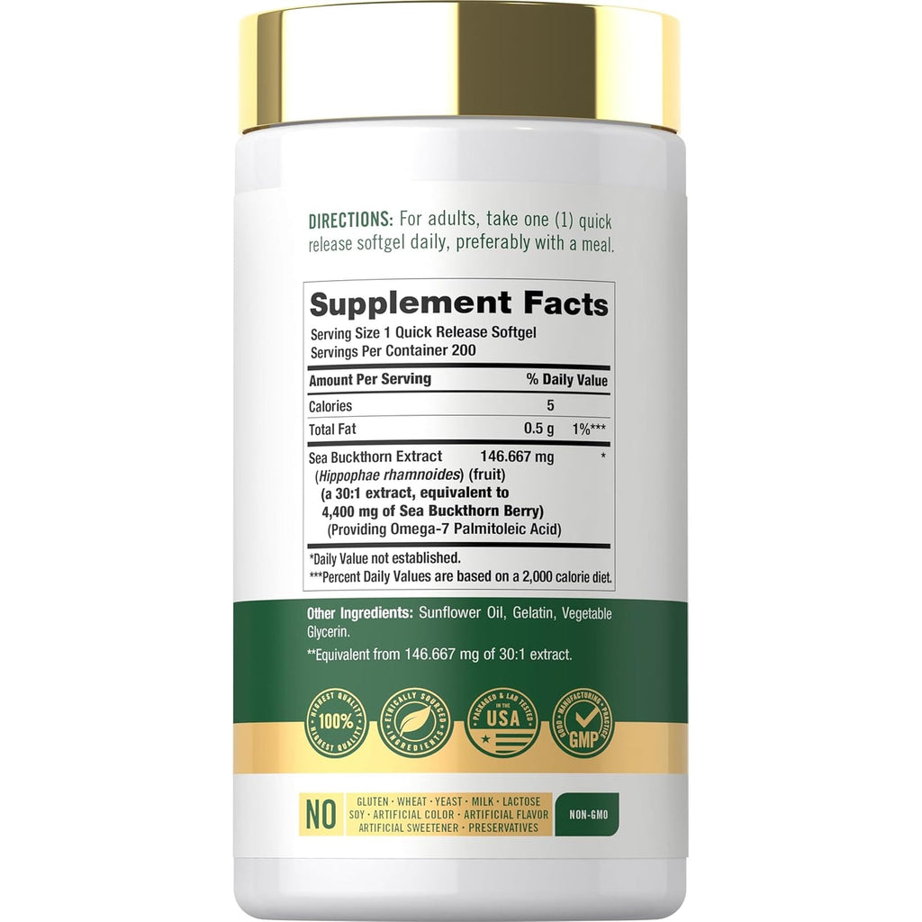 Carlyle Sea Buckthorn Oil Capsules | 200 Softgels | Non-Gmo, Gluten Free | Sea Buckthorn Berry Oil Supplement