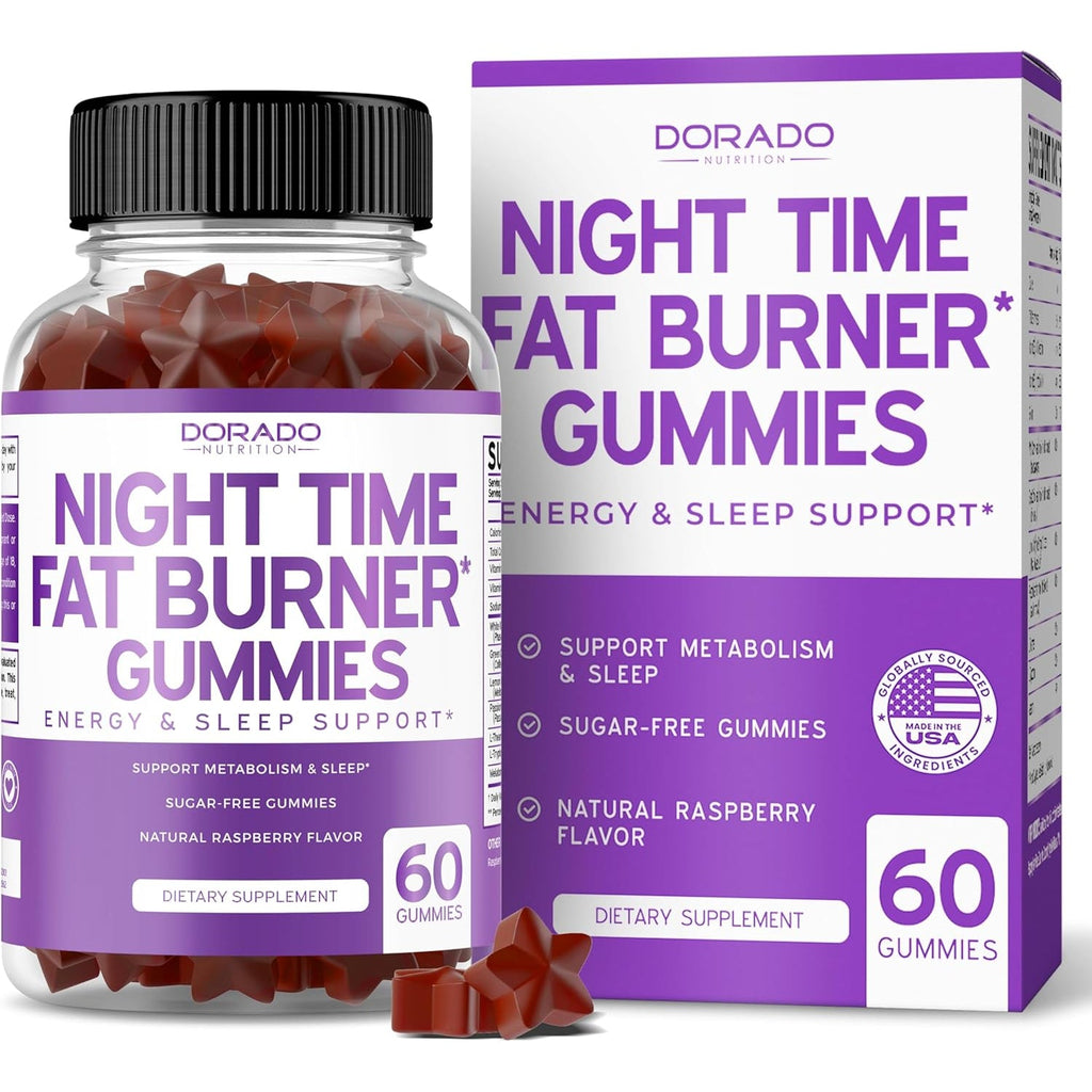 Night Time Fat Burner Gummies (60 Count) Weight Loss & Metabolism - Sugar-Free - Delicious Raspberry Flavored Melatonin Supplement Gummies - Vegan Safe - Third Party Tested - Made in USA