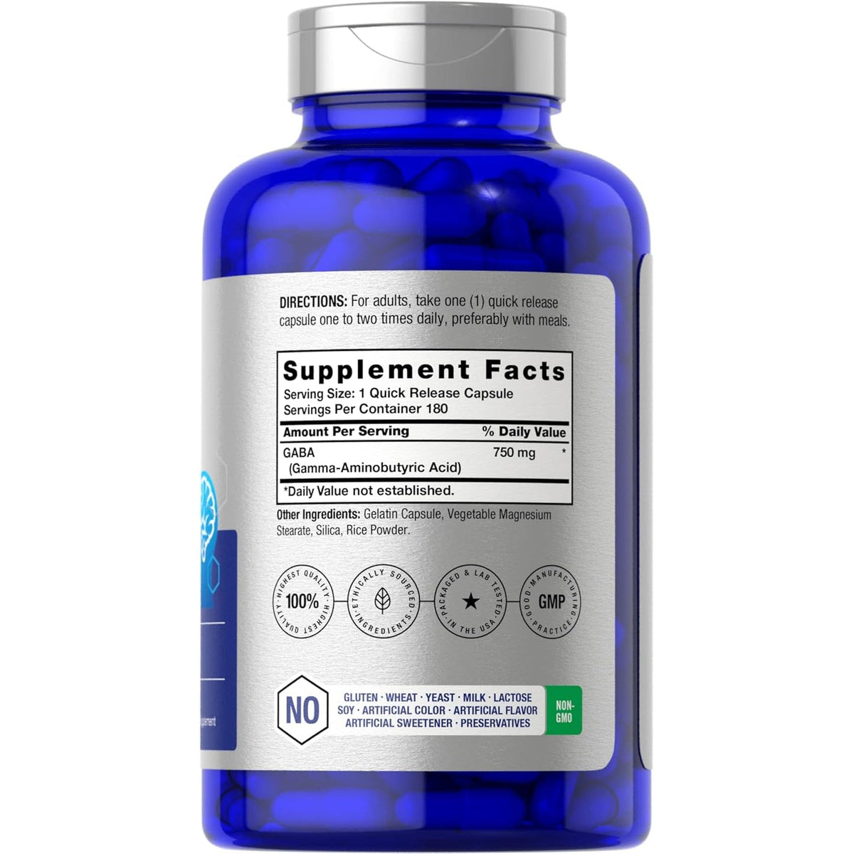 Horbäach GABA 750Mg | 180 Powder Capsules | Gamma Aminobutyric Acid Supplement | Non-Gmo, Gluten Free