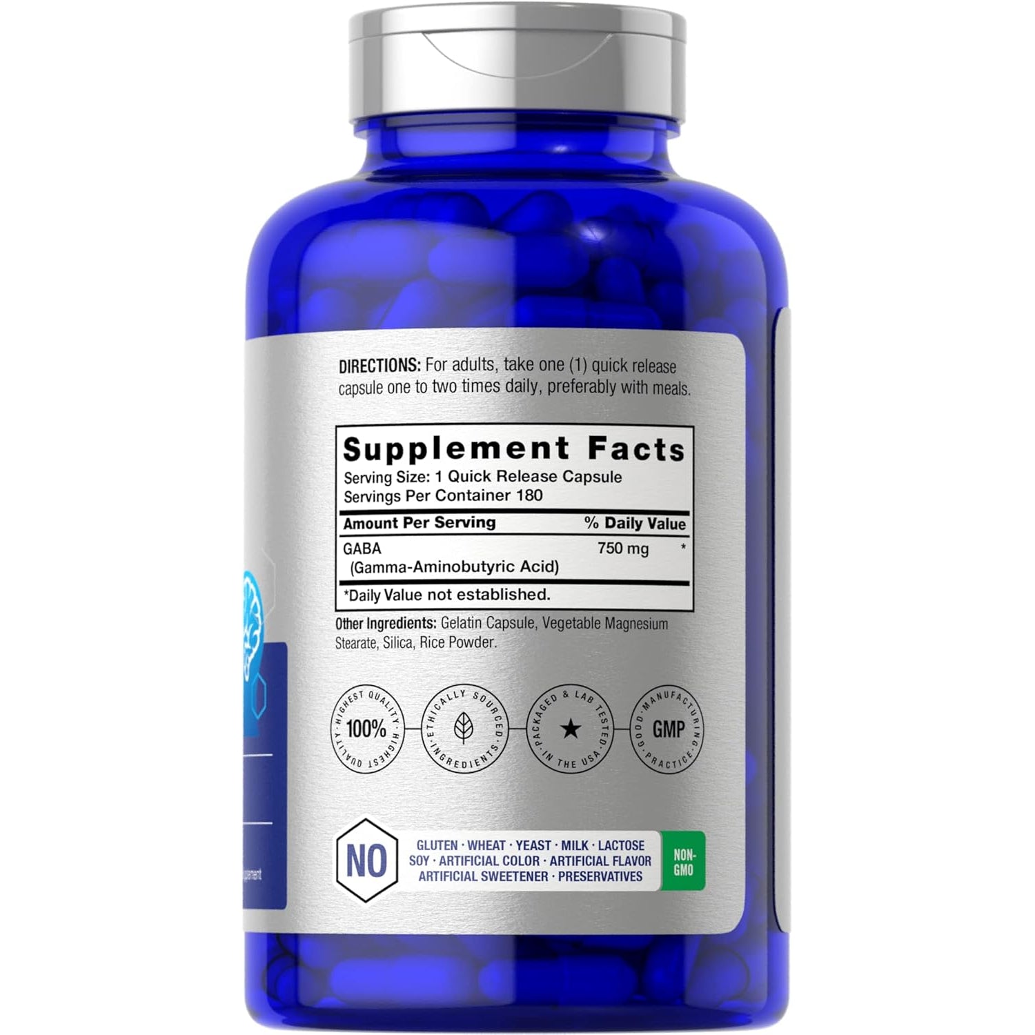 Horbäach GABA 750Mg | 180 Powder Capsules | Gamma Aminobutyric Acid Supplement | Non-Gmo, Gluten Free