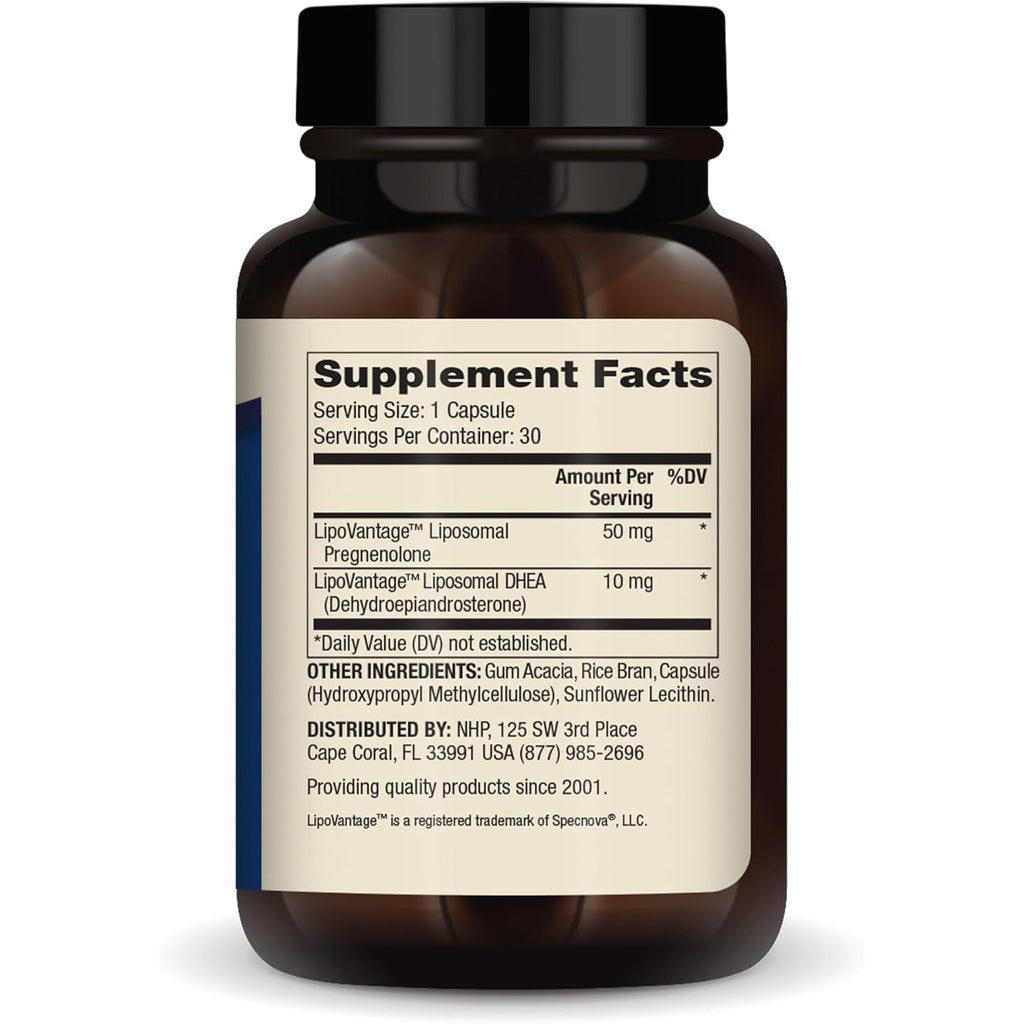 Dr. Mercola Liposomal Pregnenolone plus DHEA, 30 Servings (30 Capsules), 50 Mg Pregnenolone per Serving, 10 Mg DHEA per Serving, Dietary Supplement, Non-Gmo