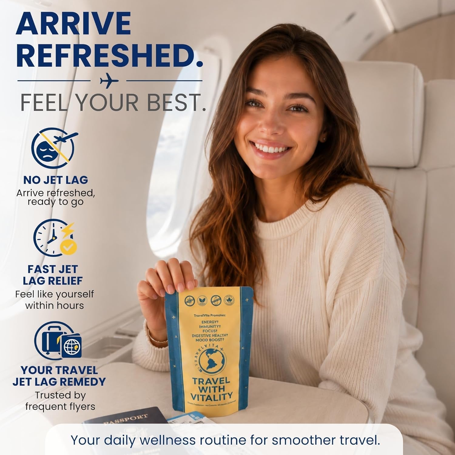 Natural Travel Pills - Traveling Supplement for Jet Lag Relief, Digestion, Immunity, Energy, Sleep, Circulation - Vacation and Long Flight Essentials for Men and Women - 30 Day Supply