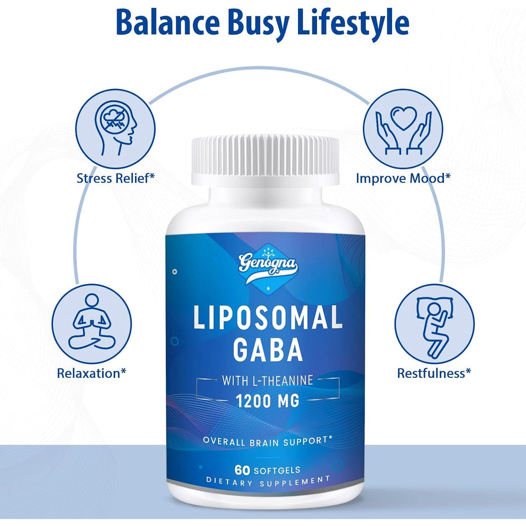 GABA with L-Theanine Supplement 1200Mg - High Bioavailable Liposomal GABA Supplements, 60 Capsules for Adults