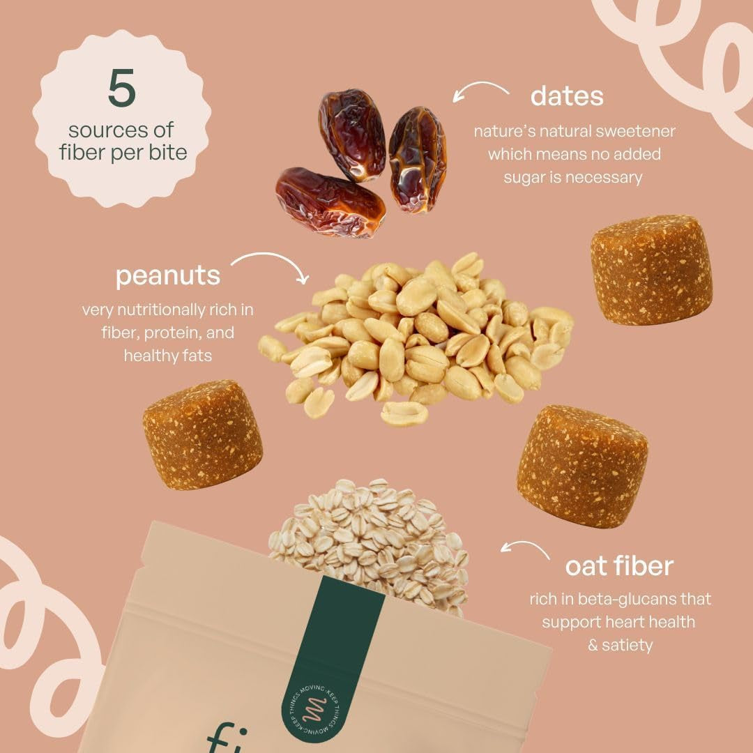 Fiome Fiber Bites - 5G Daily Fiber Supplement - Supports Regularity, Digestion and Gut Health - All Natural Ingredients, 30 Servings, Peanut Butter Flavor