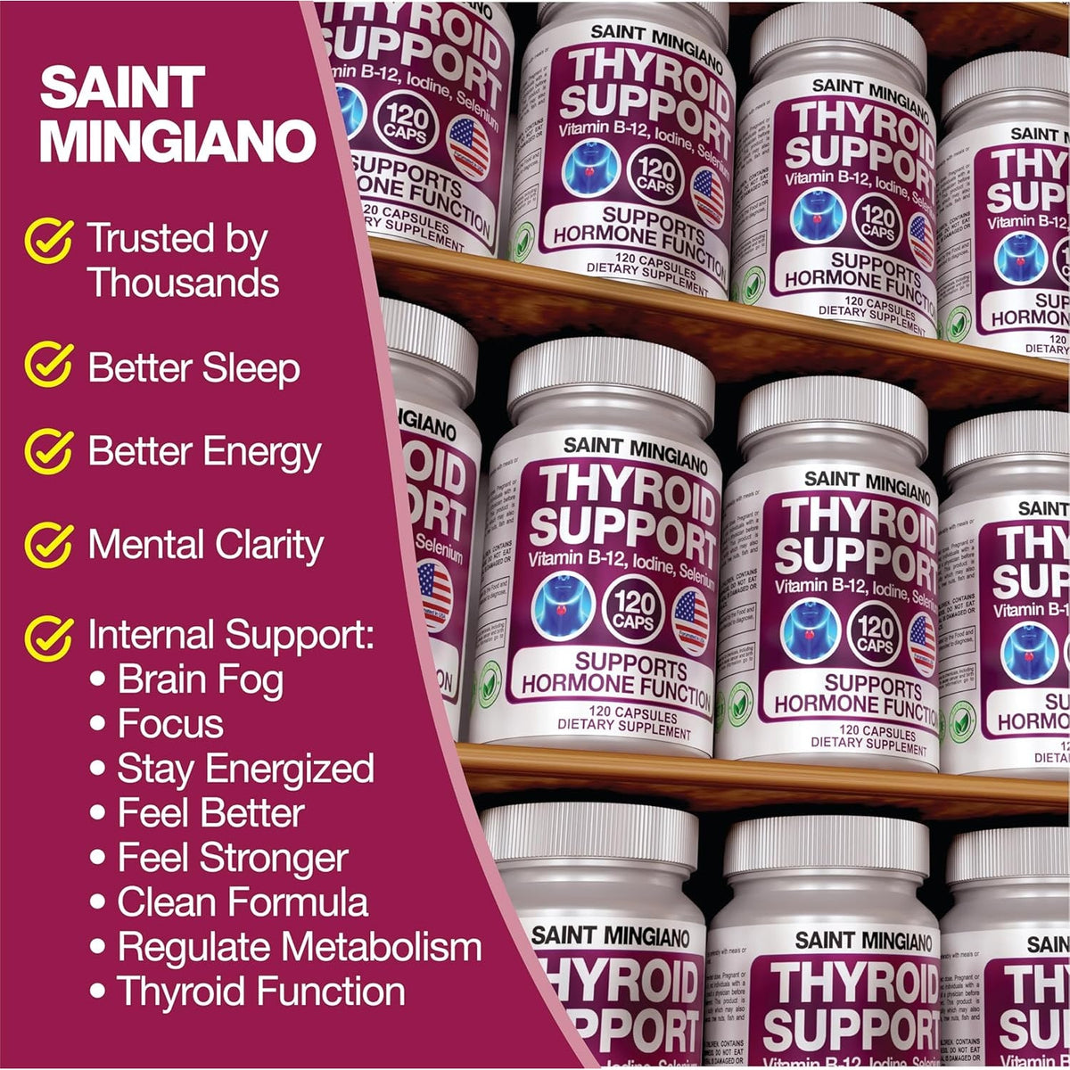 Thyroid Support Supplement with Iodine |120 Capsules to Help Body Mass & Improve Energy, Cardiovascular, Energy & Focus Formula | 14 Natural Vitamins