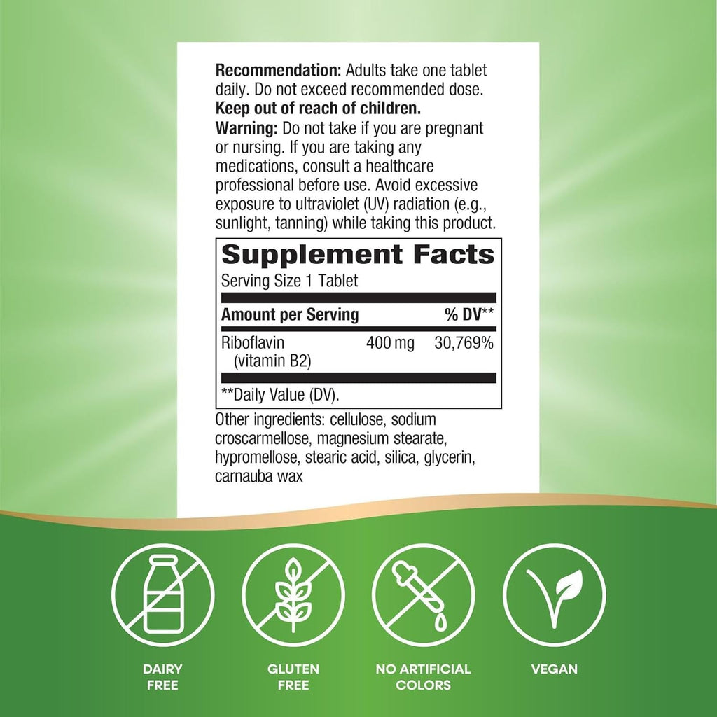 Enzymatic Therapy Riboflavin Vitamin B2, 400 Mg per Serving