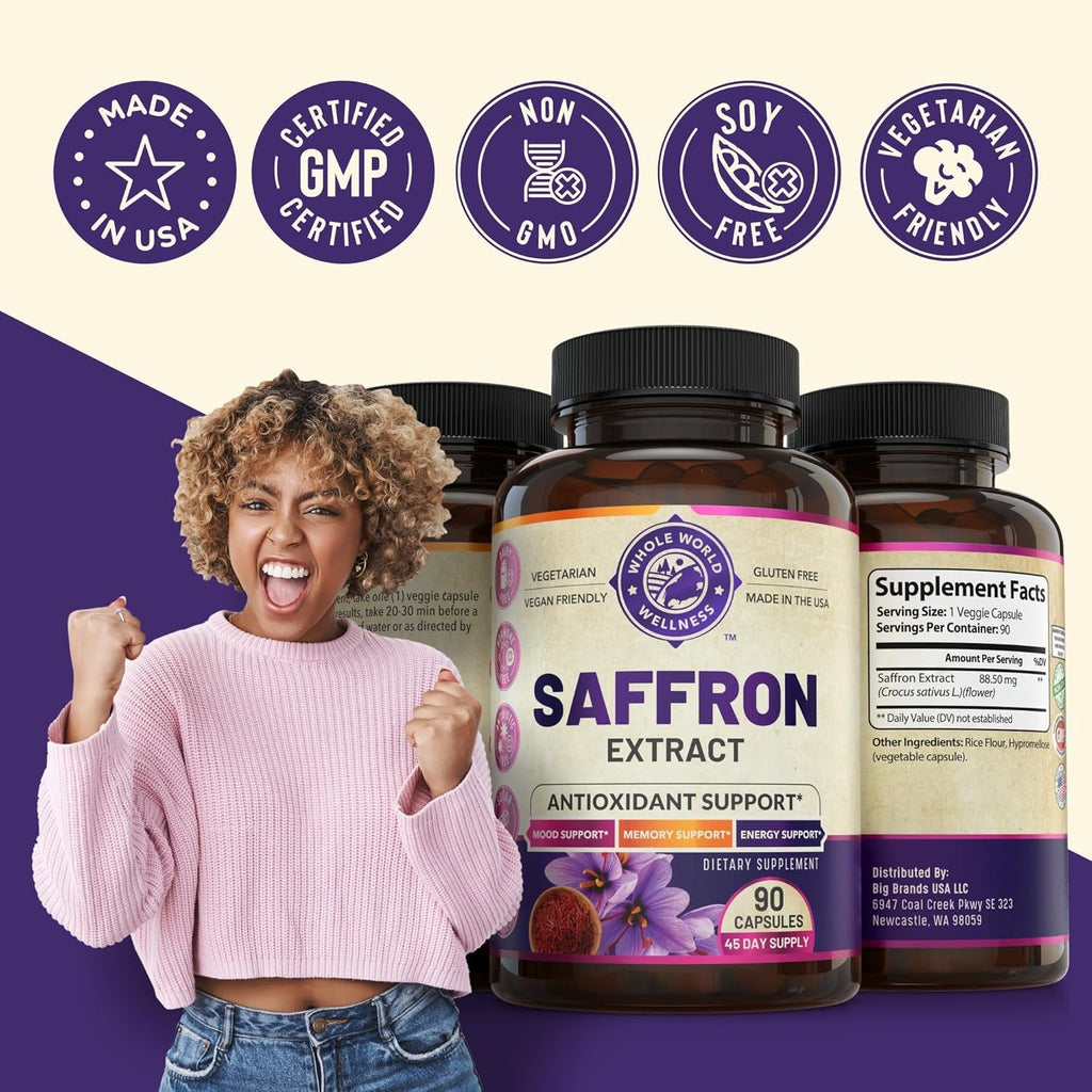 100% Pure Saffron Extract - Supports Weight and Appetite Health, Mood, Focus, Memory, Digestion, Eye, Skin and Brain Health. NSF Certified Saffron Supplements for Women and Men.