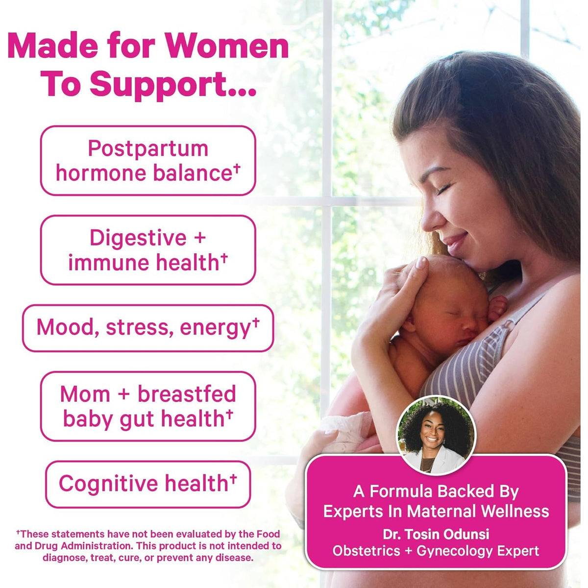 Pink Stork Probiotics for Postnatal Women - 30 Billion CFUS with Ashwagandha and Chamomile, Postpartum Essentials for Hormone Balance, Mood Support, Gut Health, Digestive Wellness, 30 Capsules