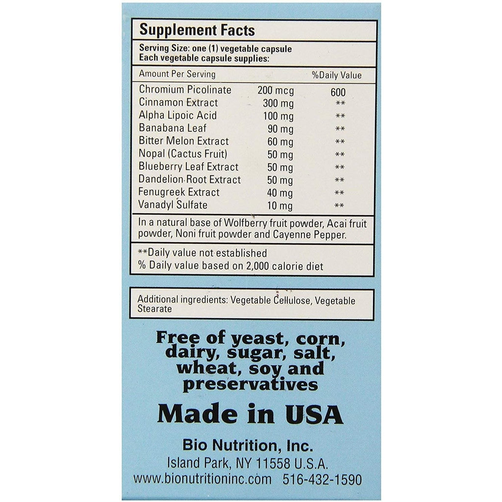 Bio Nutrition - Blood Sugar Wellness - 60 Vegetarian Capsules
