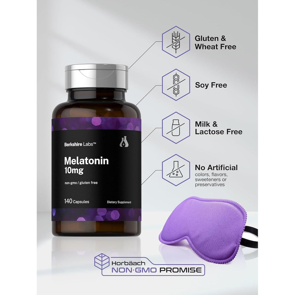 Horbäach Berkshire Labs Melatonin 10Mg | 140 Quick Release Capsules | Extra Strength Formula | Non-Gmo, Gluten Free Supplement