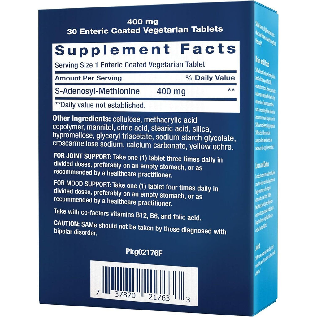 Life Extension Same, Mood, Joint & Liver Support, Gluten-Free, Non-Gmo, Vegetarian, 30 Tablets