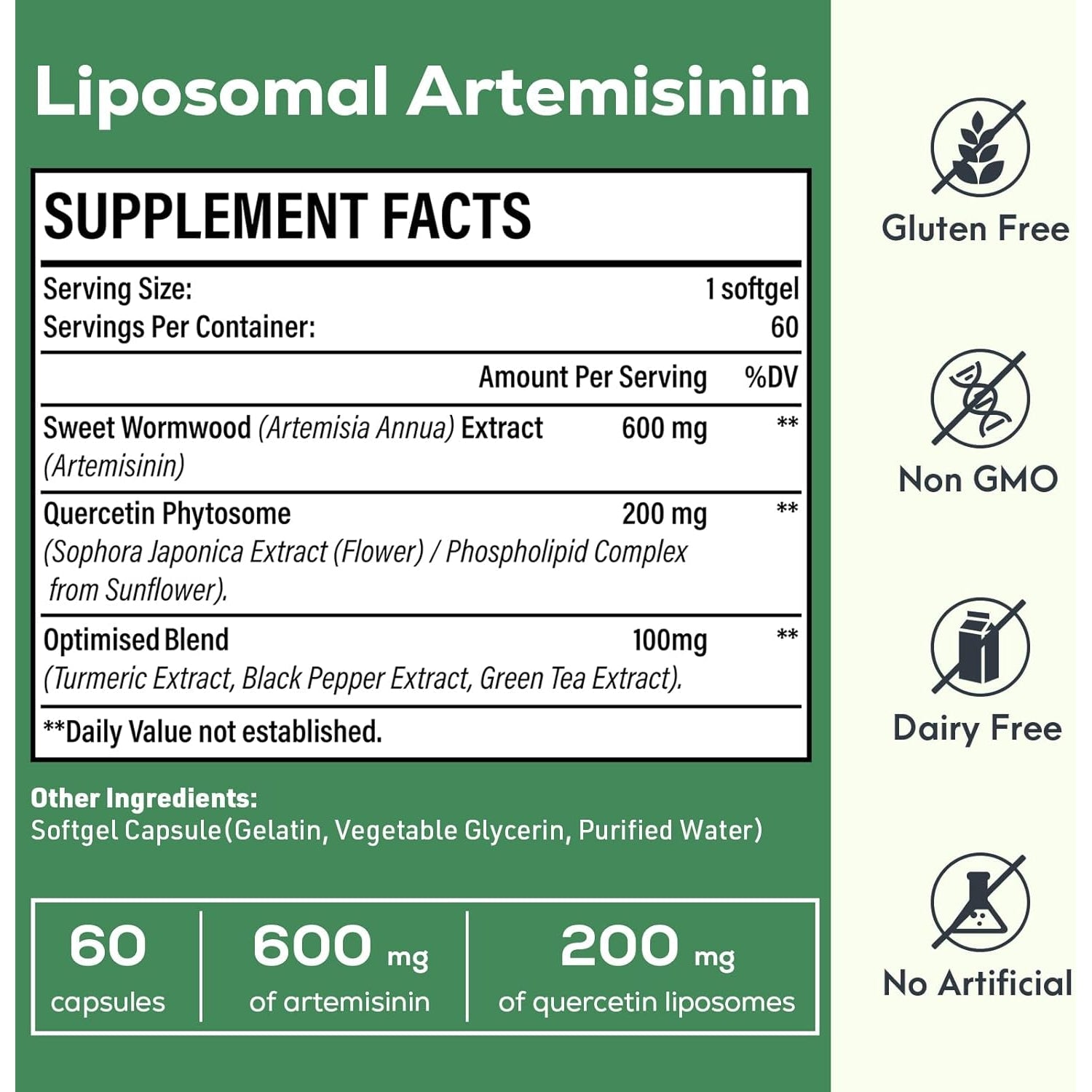 900 Mg Liposomal Artemisinin for Maximum Absorption, Sweet Wormwood Extract(Artemisia Annua) with Quercetin Phytosome 200 Mg, 120 Softgels