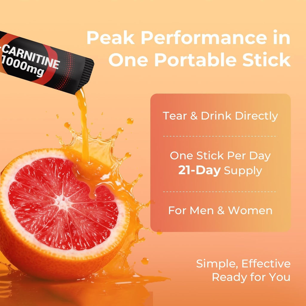 Oxyenergy Liquid L-Carnitine Supplement 1000Mg - Gentle for Daily Use, Zero Calorie, Sugar-Free, Stim-Free Fat Burning & Endurance Booster, 21 On-The-Go Individual Liquid Sticks