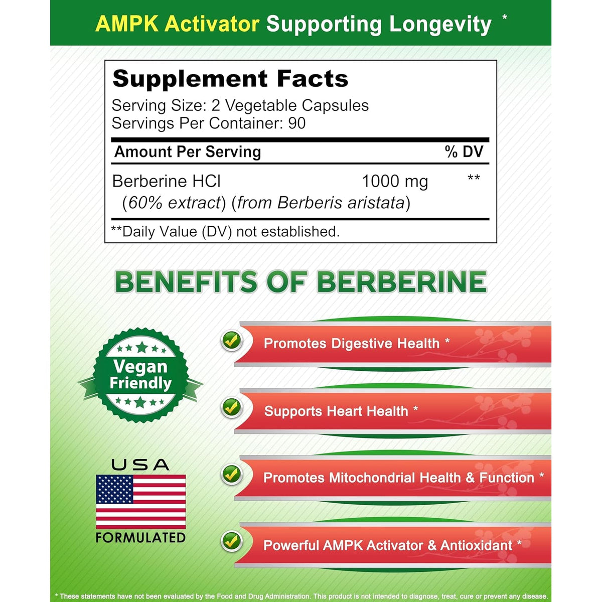 Asquared Nutrition Pure Berberine 1000Mg Supplement - 180 Veggie Capsules, Natural Berberine Hydrochloride HCL Plus, Max Strength 1000 Mg (2X 500Mg), Potent Berberine Vegan Extract