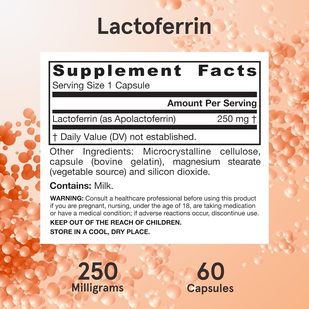 Jarrow Formulas Lactoferrin Supplements 250 Mg - Immune-Supporting Glycoprotein for Healthy Immune System Support & Iron Absorption - Freeze Dried, Gluten Free, Non-Gmo - 60 Capsules (Servings)