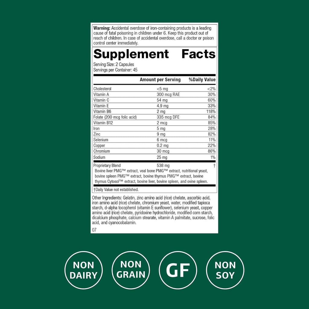 Standard Process Inc. Immuplex - Daily Immune Support Supplement with Folate, Iron, Vitamin C & Vitamin a - Mineral Supplement with Antioxidant Ingredients - 90 Capsules