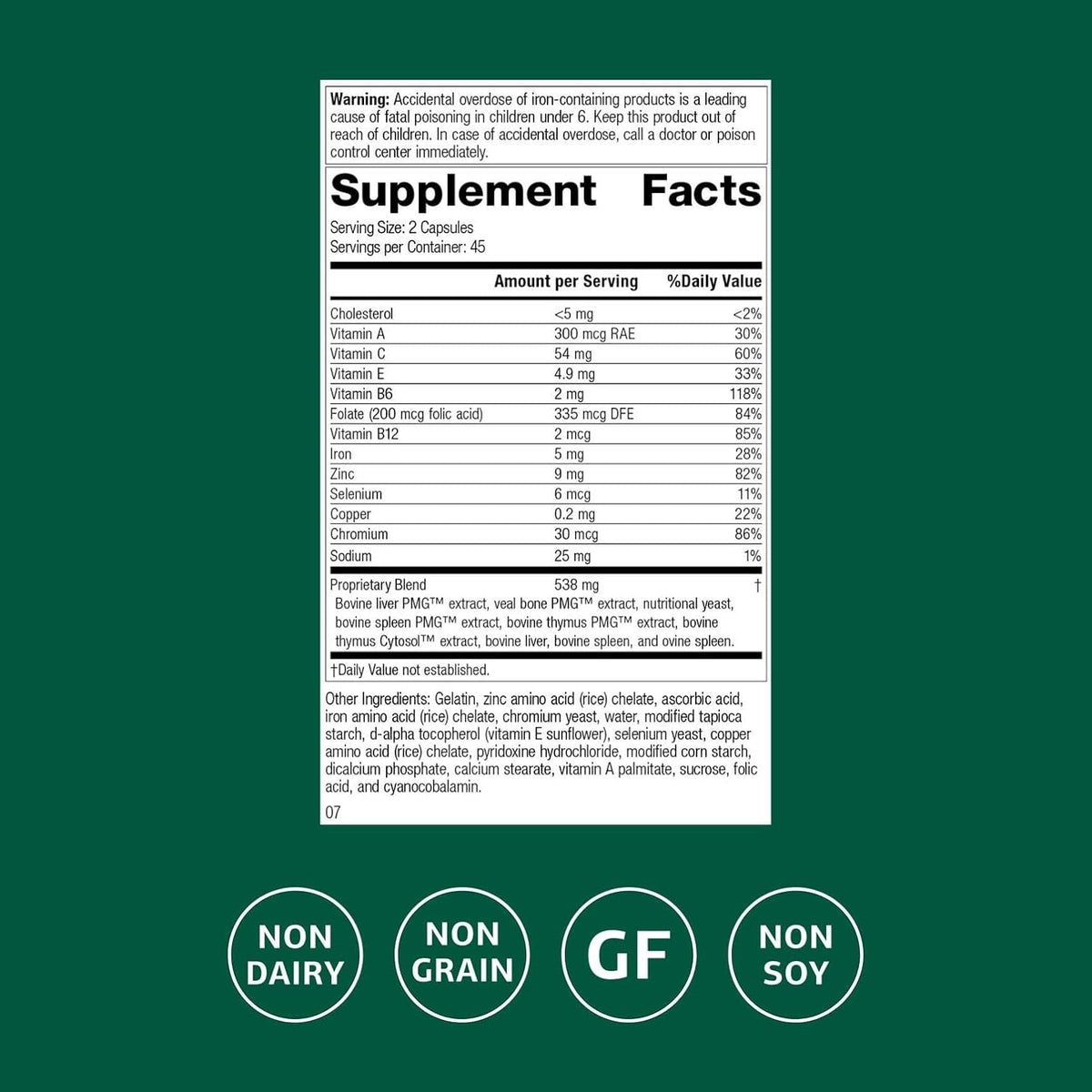 Standard Process Inc. Immuplex - Daily Immune Support Supplement with Folate, Iron, Vitamin C & Vitamin a - Mineral Supplement with Antioxidant Ingredients - 90 Capsules