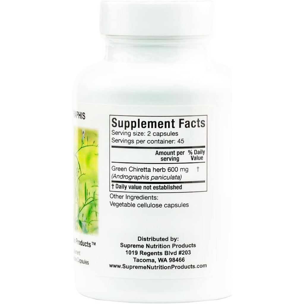 Supreme Nutrition Andrographis, 90 Pure Green Chiretta Vegetarian Capsules