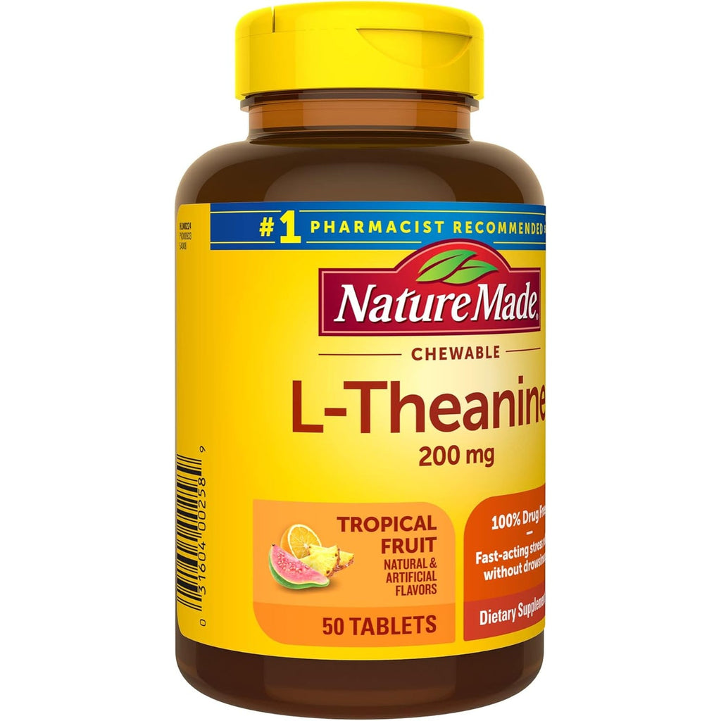 Nature Made Chewable L Theanine 200Mg, L-Theanine Supplement for Stress Relief, 50 Chewable Tablets, 50 Day Supply