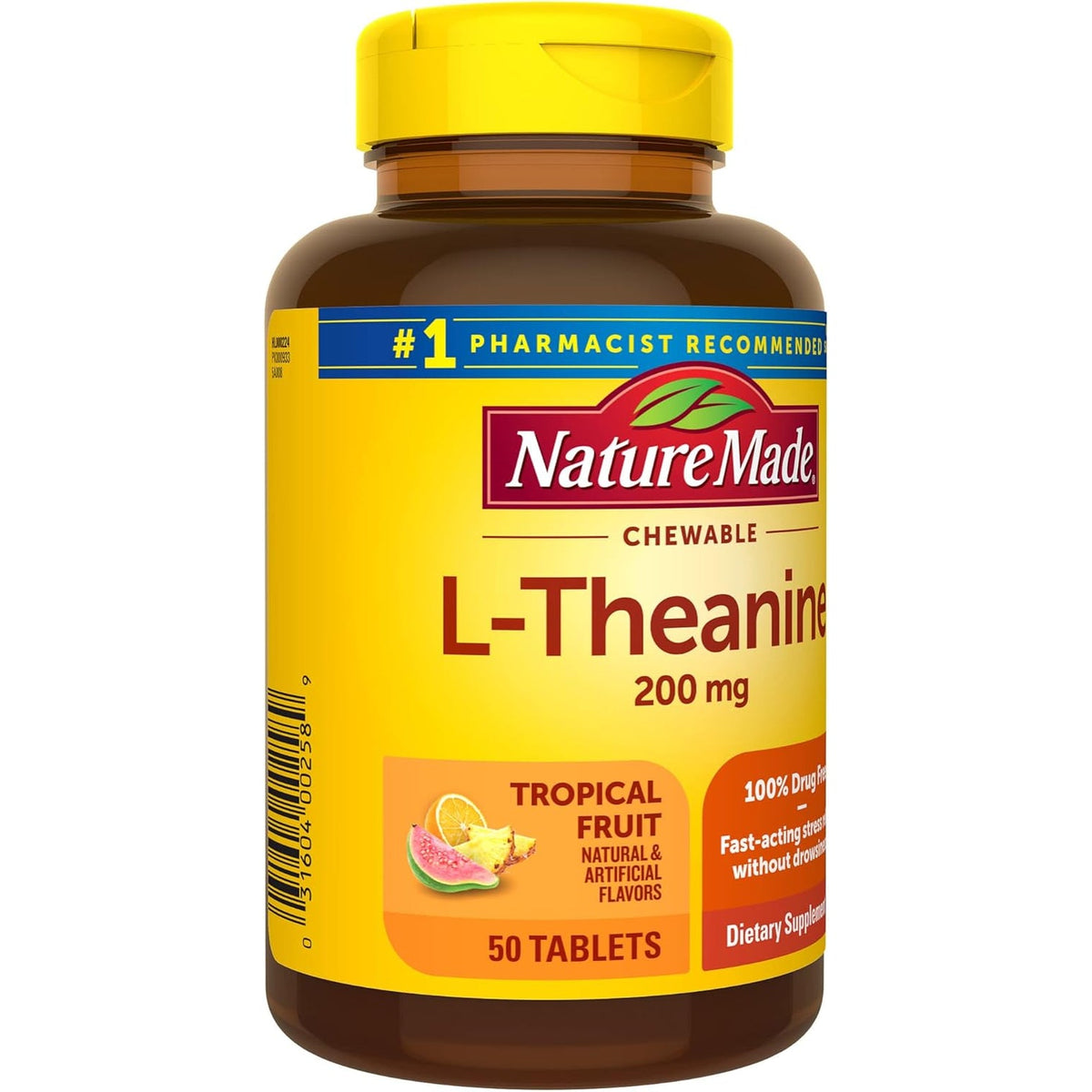 Nature Made Chewable L Theanine 200Mg, L-Theanine Supplement for Stress Relief, 50 Chewable Tablets, 50 Day Supply