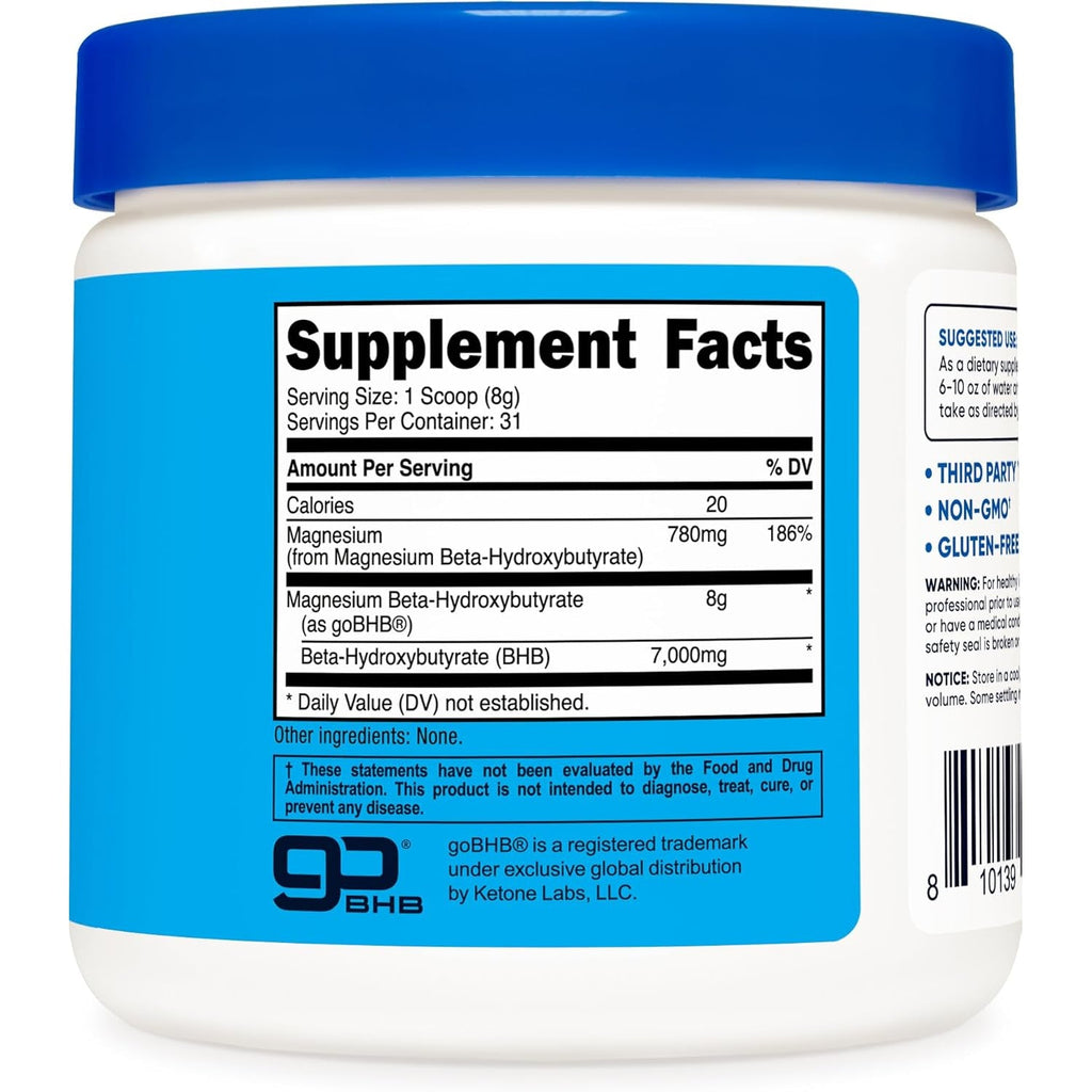 Nutricost Magnesium BHB Salts (250 Grams, Unflavored) - Exogenous Ketone Supplement, 6.5G Beta-Hydroxybutyrate per Serving