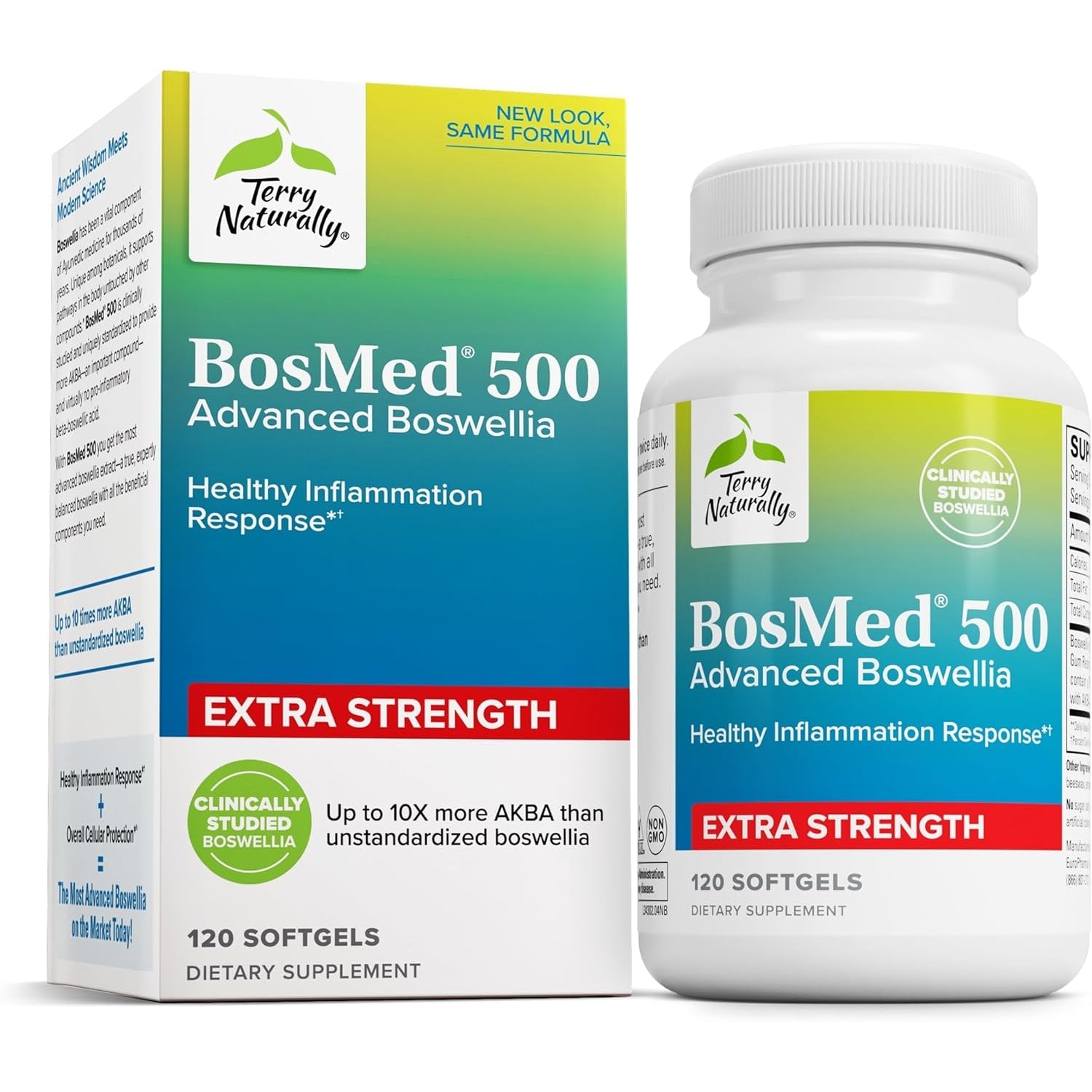 Terry Naturally Bosmed 500 Extra Strength - Boswellia Serrata Extract Supplement - Supplement for Healthy Lung Support - Herbal Supplement Formula with High Levels of AKBA - 120 Softgels