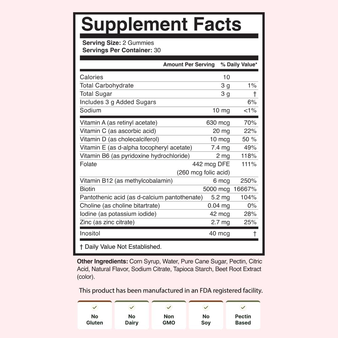 NOOR HAIR Wonder Growth Gummies for Women - Natural Hair Growth Supplement with Folate, B12, Biotin, & Zinc. Supports Hair Regrowth, Thicker Hair. Reduced Shedding - 1 Month Supply