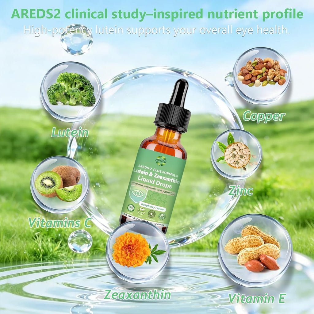 Lutein and Zeaxanthin Supplement Liquid Drops 40Mg AREDS 2 plus Eye Vitamin & Mineral Supplement with Vitamin C E Zinc Copper for Blue Light Protection Eye Health Support Non-Gmo, Gluten Free