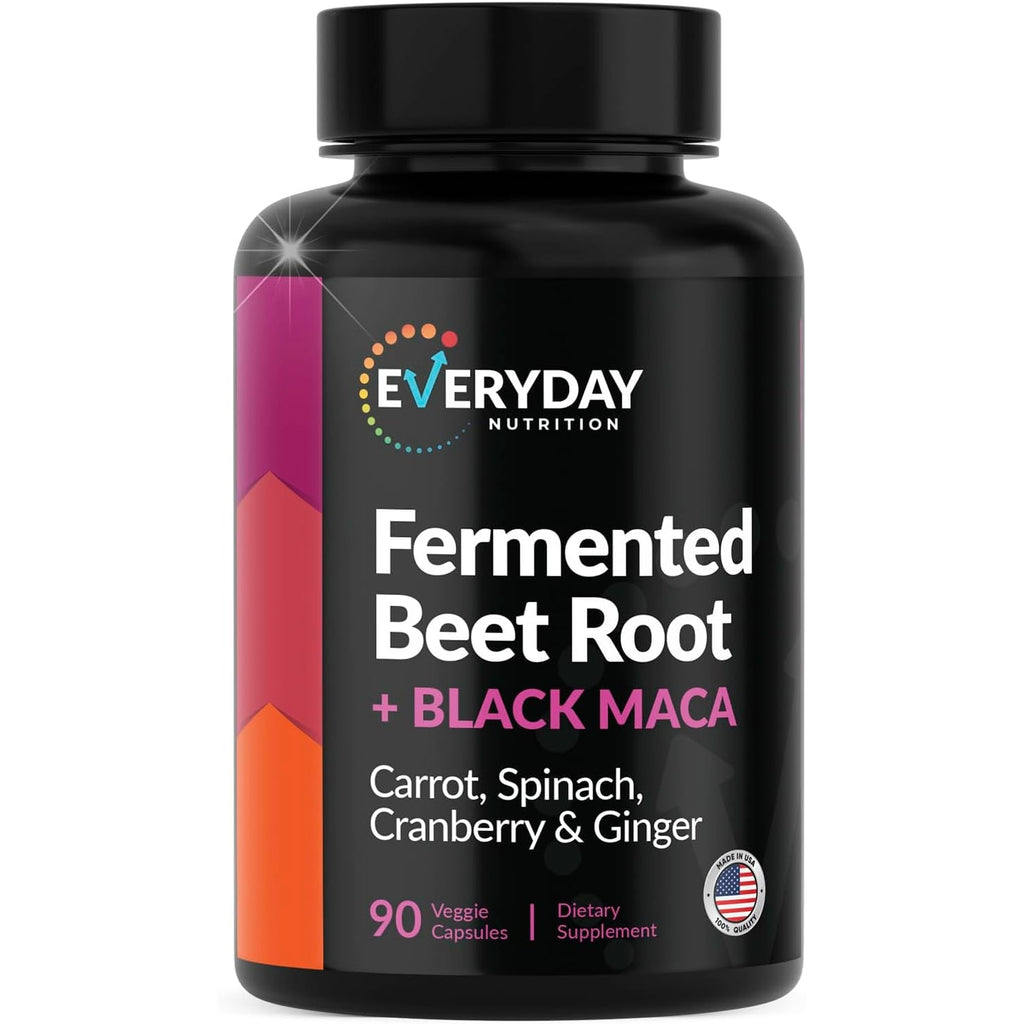 Organic Fermented Beet Root & Black Maca Capsules with Carrot, Spinach, Cranberry & Ginger | Superfood for Energy, Stamina & Wellness | 90 Veggie Capsules | Made in USA