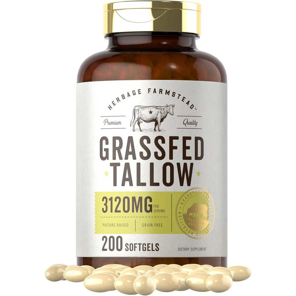Carlyle Grass Fed Beef Tallow 3120Mg | 200 Softgel Capsules | Pasture Raised Bovine Supplement | Non-Gmo, Gluten Free | by Herbage Farmstead