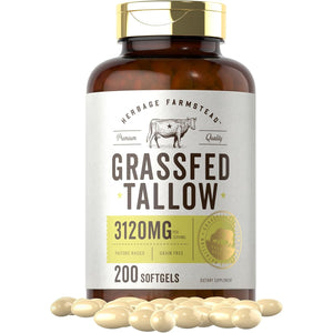 Carlyle Grass Fed Beef Tallow 3120Mg | 200 Softgel Capsules | Pasture Raised Bovine Supplement | Non-Gmo, Gluten Free | by Herbage Farmstead