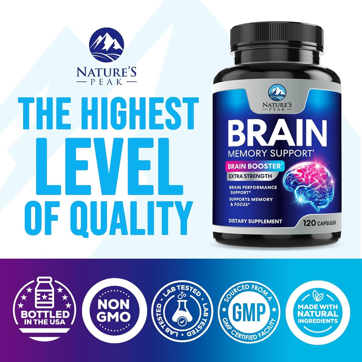 Brain Memory Supplement Pills - 3X Strength Nootropics for Concentration, Clarity & Focus Support - Brain Health Cognitive Vitamins with Bacopa, Phosphatidylserine & DMAE, Brain Booster, 120 Capsules