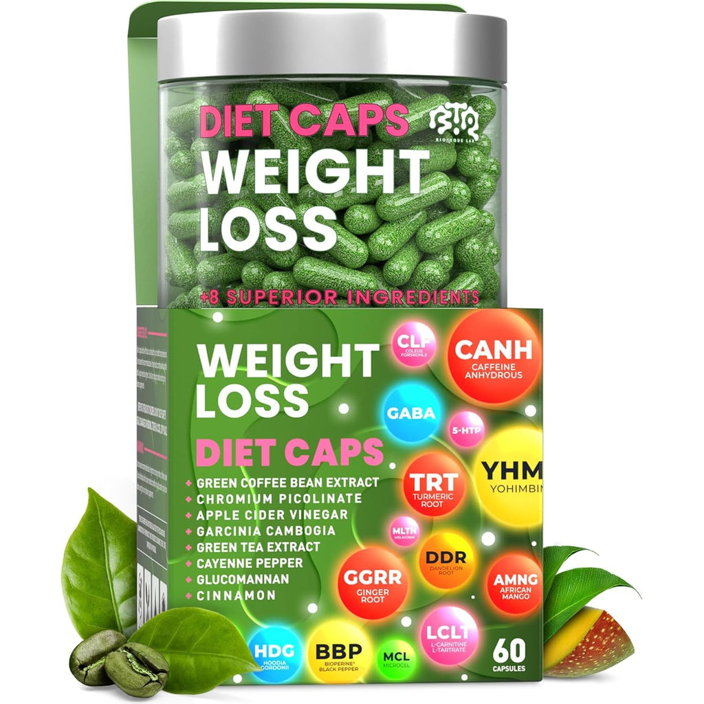 BIOTEQUELAB Weight Loss Diet Capsules, Natural Appetite Suppressant, Day & Night Fat Burner for Women & Men with Apple Cider, Green Coffee Bean Extract, Metabolism Booster Supplement - 60 Pills