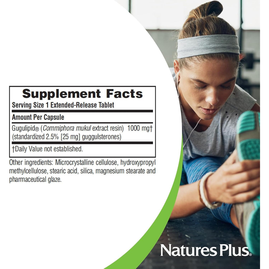 Naturesplus Herbal Actives Gugulipid, Extended Release- 1000 Mg, 2.5% Guggulsterones - 30 Vegan Tablets - Ayurvedic Botanical Supplement - Vegetarian, Gluten-Free - 30 Servings