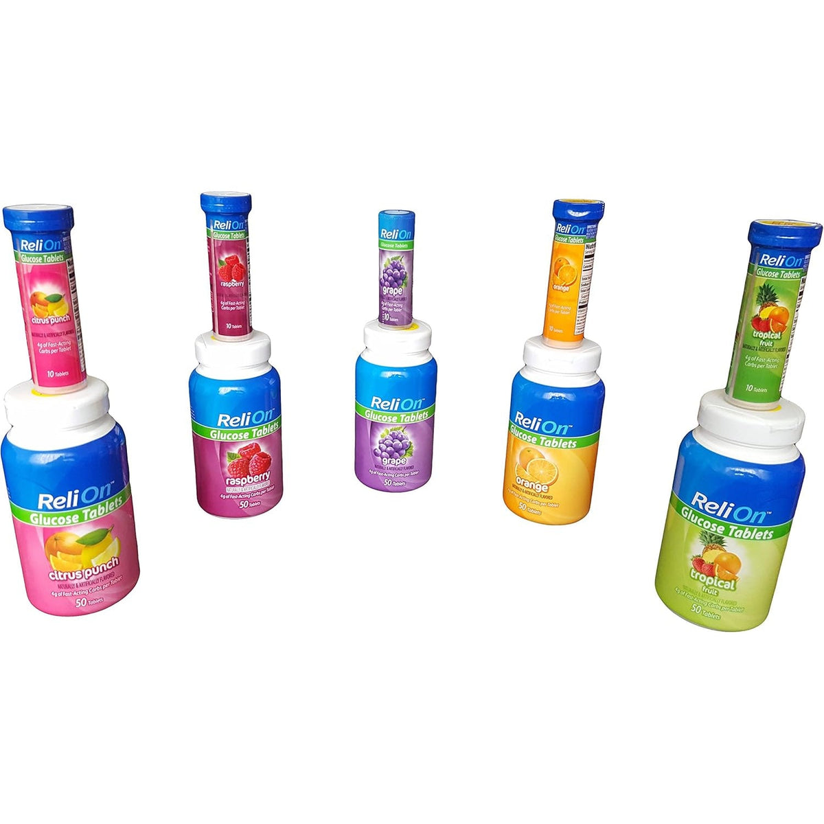 Relion Glucose, 50 Tablets with On-The-Go Tube, 10 Tablets. (Tropical Fruit)